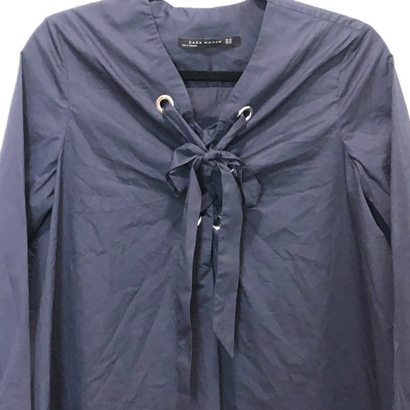 ZARA Woman Navy Blue Cotton Top - Picture 4 of 5